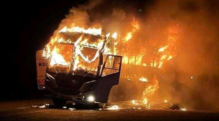 Ena Coach Bus caught fire along Narok-Mai Mahiu highway in at 2am.