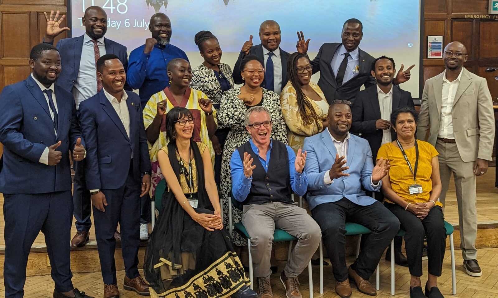 Members of Chevening Africa Media Freedom Fellows pose for a photo after completing their studies in the UK in July 2023. 