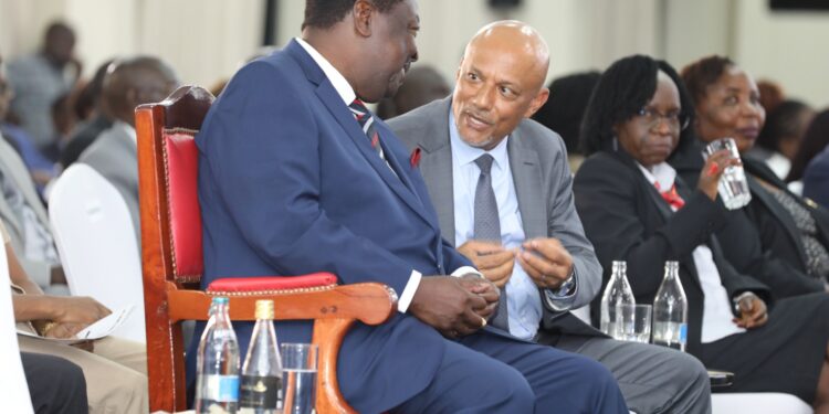 Prime Cabinet Secretary Musalia Mudavadi with EACC CEO Twalib Mbarak during the launching of the Commission's Strategic Plan at KICC. PHOTO/EACC.