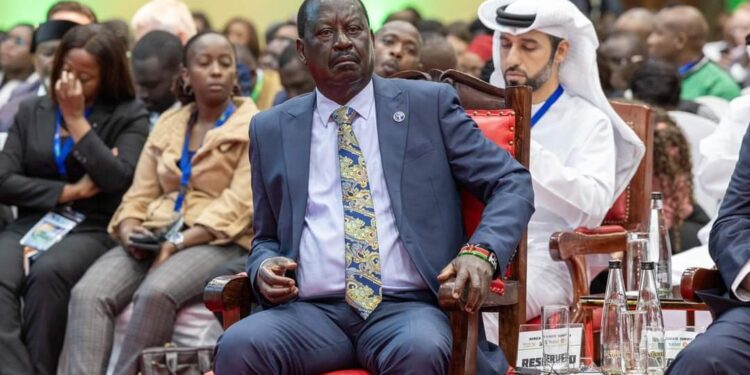 Former Prime Minister Raila Odinga at the Africa Climate Summit on Tuesday September 5. PHOTO/Courtesy.