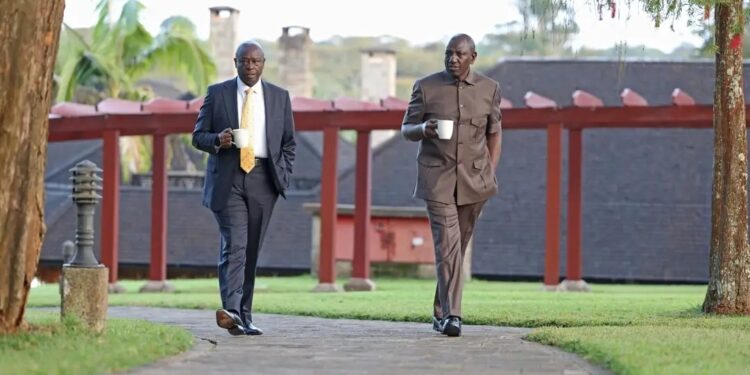 President William Ruto and his deputy Rigathi Gachagua at Sagana State Lodge. PHOTO/PCS.