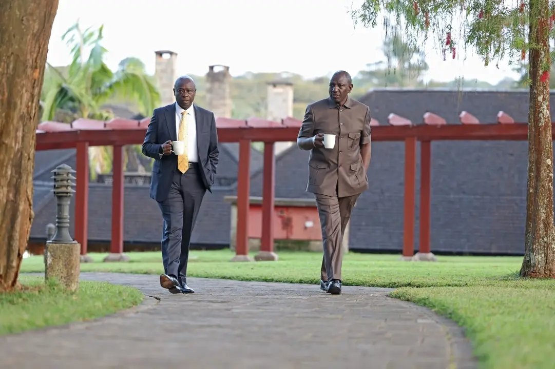 President William Ruto and his deputy Rigathi Gachagua at Sagana State Lodge. PHOTO/PCS.
