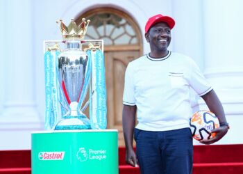 President William Ruto with the Premier League trophy. PHOTO/PCS.