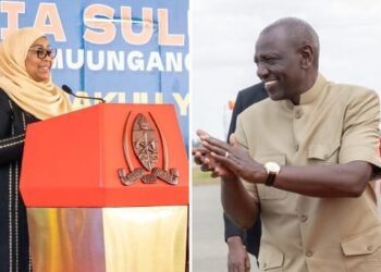 A collage photo of President Samia Suluhu of Tanzania (left) and President William Ruto.