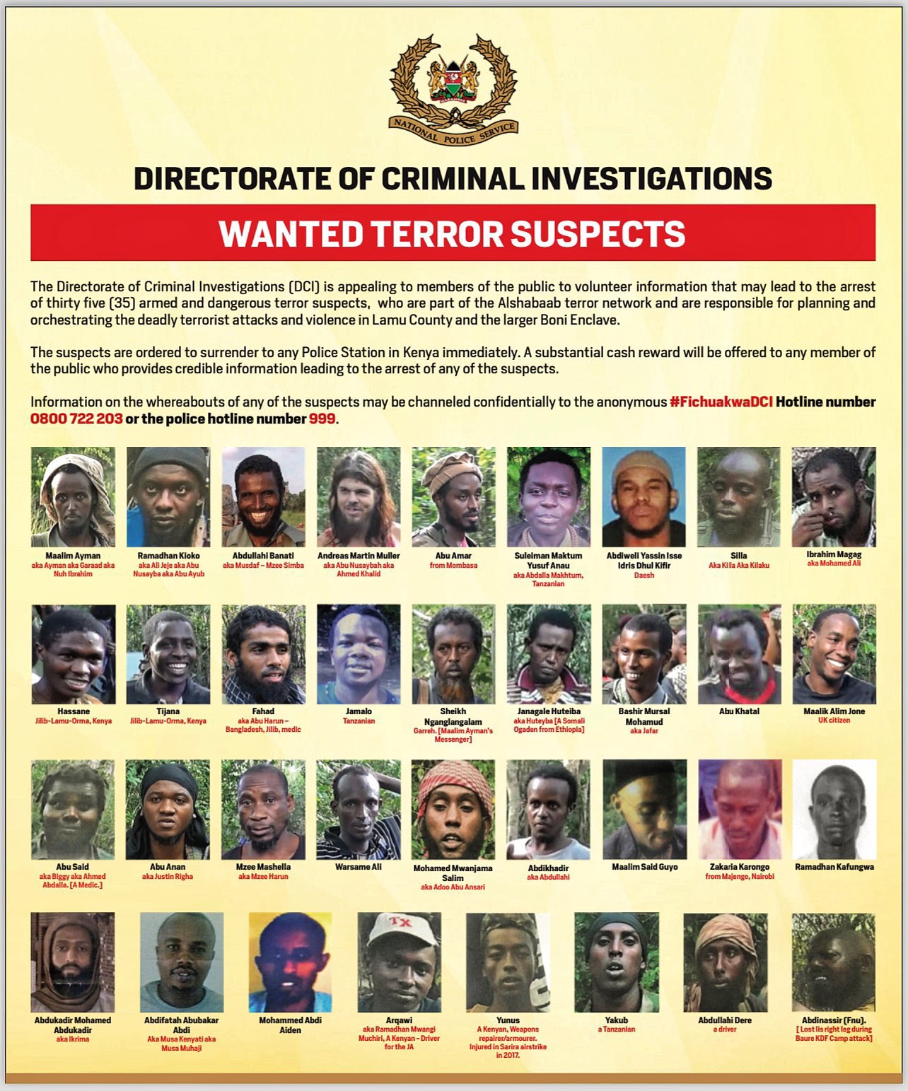 The 35 suspects are linked to Al-Shabaab.