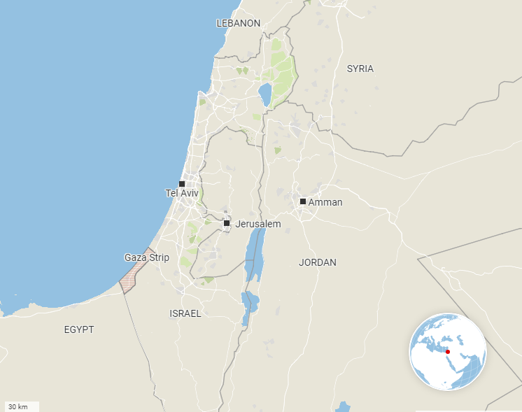 The Gaza Strip is a small, roughly rectangular piece of land bordered by Israel, Egypt and the Mediterranean Sea.