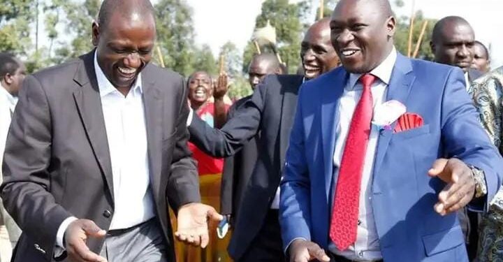 President William Ruto (left) shares a light moment with former MP Joshua Kutuny in a past function. 