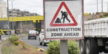 Photo of road signs erected along the southern bypass on ongoing construction works along the road. PHOTO/KeNHA.
