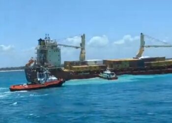 A screengrab of the ship stalled along the Kilindini Channel in the Indian Ocean.