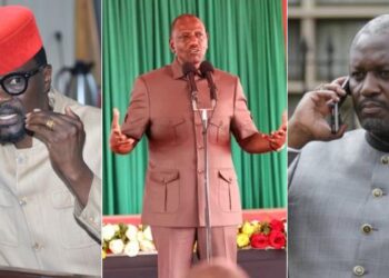 A photo collage of Kimili MP Didmus Barasa (left), President William Ruto (center) and Rarieda mp Otiende Amollo.