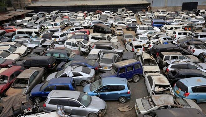 A section of 2nd hand vehicles sold in Kenya.