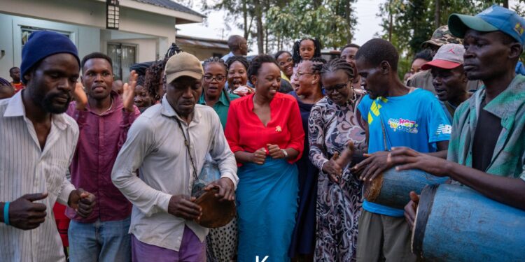 Charlene Ruto enjoying a traditional dance during her visit to Daddy Owen's home in Kakamega.