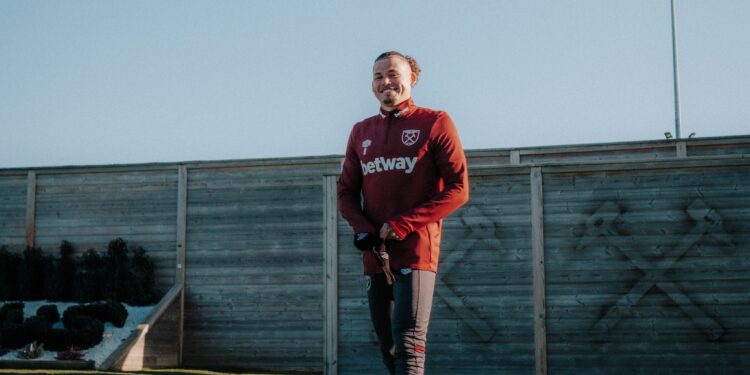 Kalvin Philips at West Ham training ground after loan move.