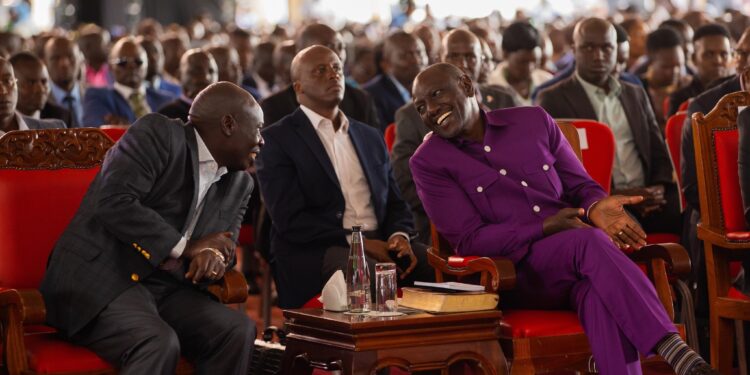 President William Ruto with DP Rigathi Gachagua in a Church Service in Elgeyo Marakwet