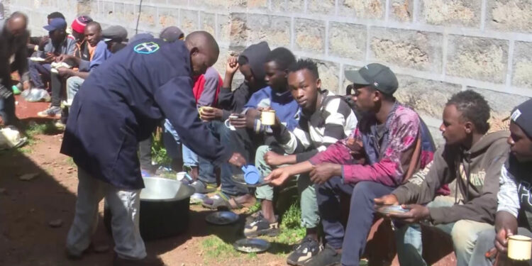 Alcohol Addicts taking Soup in Laikipia.
