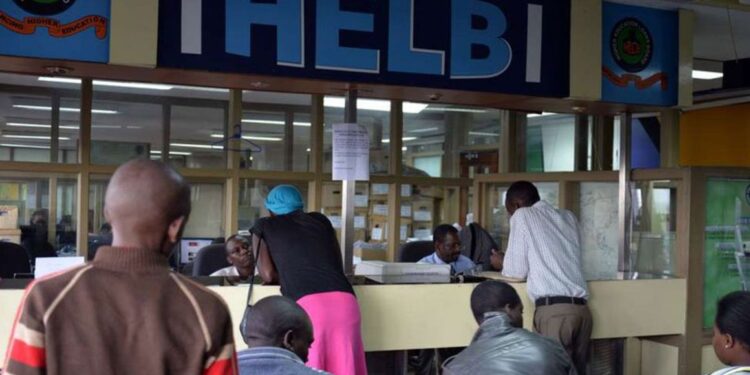 Students line up to receive HELB services. 