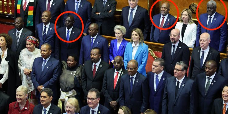A photo shared by Larry Madow showing President William Ruto as part of the Presidents attending the Italy-Africa Summit in Rome on January 29, 2024. photo/ Larry Madowo. 