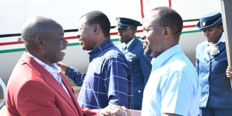 DP Rigathi Gachagua interacts with Trans Nzoia Governor Natembeya