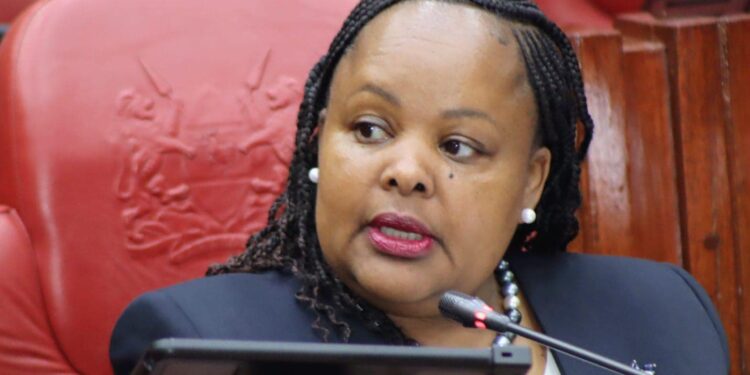 Secretary to the Cabinet Mercy Wanjau makes her submissions before the joint committee on February 12, 2024. 