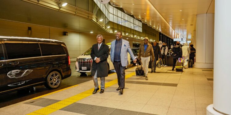 Prime Cabinet Secretary (right) arrives in Tokyo, Japan , on February 5, 2023 ahead of President William Ruto's planned visit to the country.