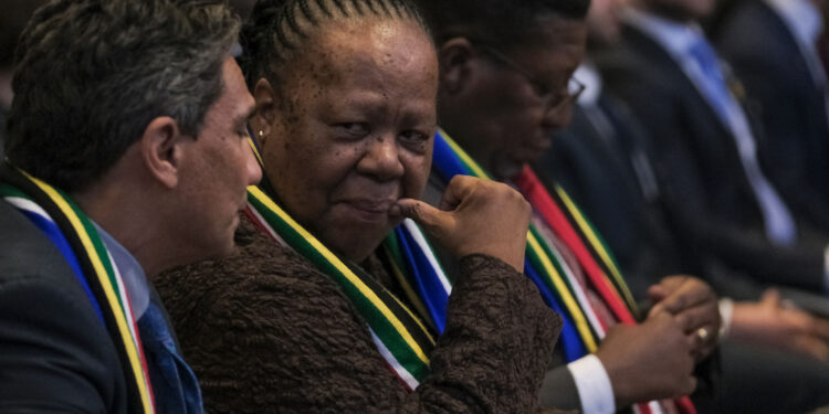 South Africa's Foreign Minister Naledi Pandor, center, attends the session of the International Court of Justice in The Hague, Netherlands,