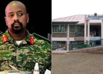 Ugandan Chief of Defense Forces General Muhoozi Kainerugamba and a photo of the Mount Kenya Academy in Nyeri.