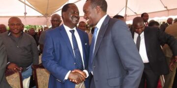 ODM Party leader Raila Odinga together with Governor Simba Arati. PHOTO/COURTESY