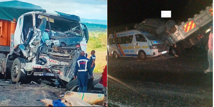Photos from the accident along Nairobi-Mombasa Highway at Salama, Makueni County. PHOTO/Courtesy.
