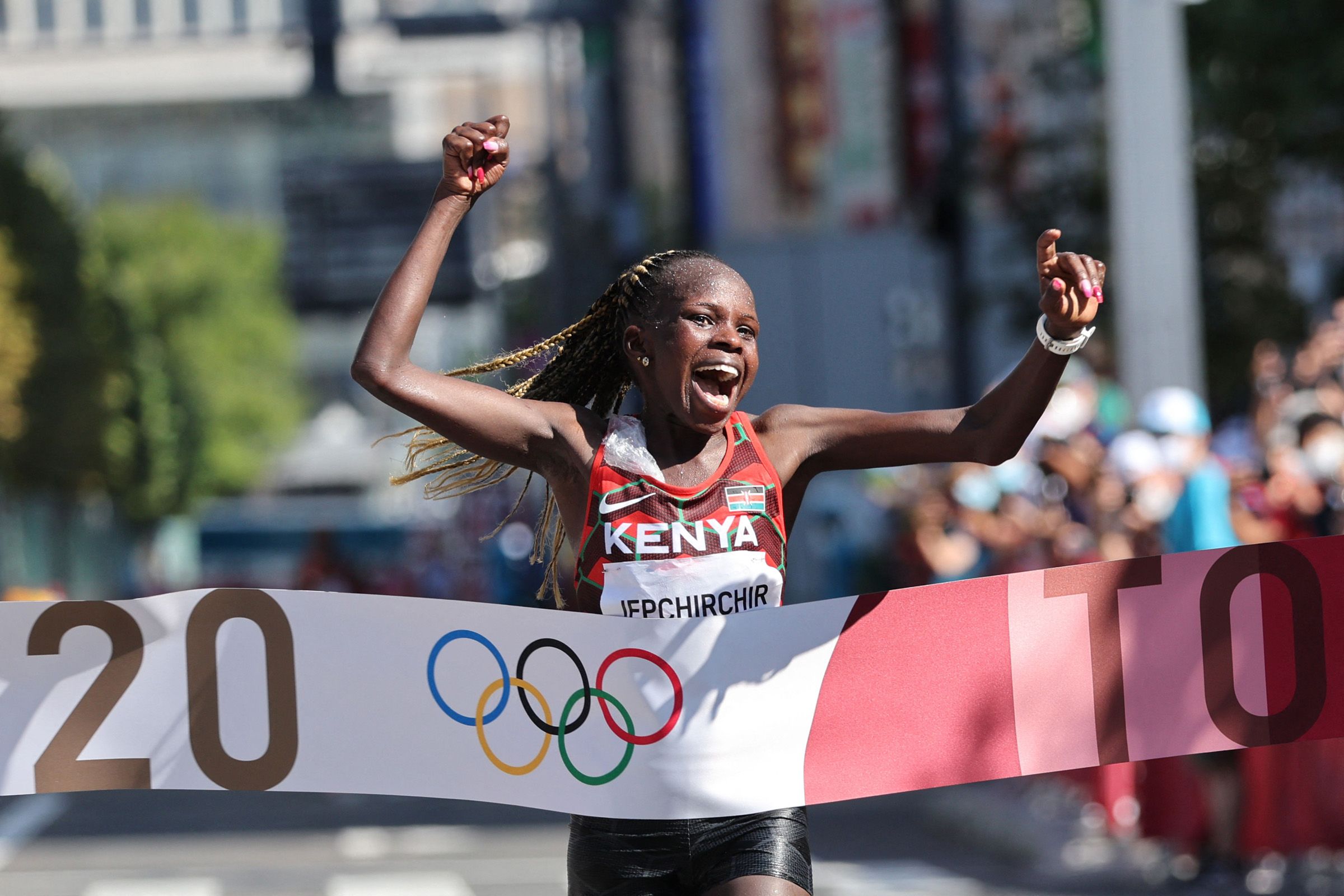 Peres Jepchirchir wins the marathon at the Tokyo Olympic Games. PHOTO/AFP