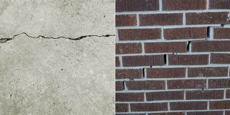 A collage of a Hairline Cracked wall (L) and a Stair-Stepped Cracked wall. PHOTO/ Courtesy