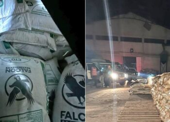 A photo collage showing bags of fertilizer nabbed in a warehouse by DCI officers.