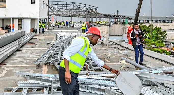 Transport CS Kipchumba Murkomen inspecting construction works at JKIA on April 30, 2024. PHOTO/Ministry of Transport. 