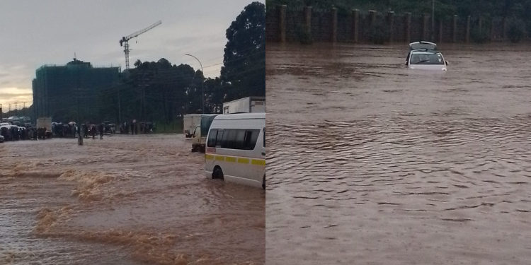 Sections of Mombasa Roads flooded amid the ongoing rains. PHOTO/Kenya.