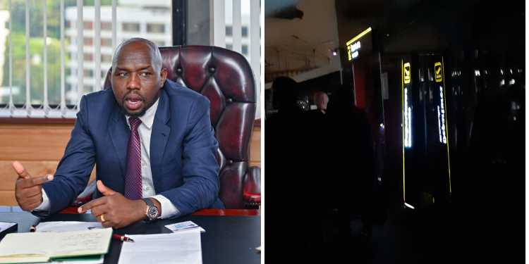 A photo collage of Transport CS Kipchumba Murkomen and scenes at JKIA during the blackout on May 1, 2024.PHOTO/Courtesy.