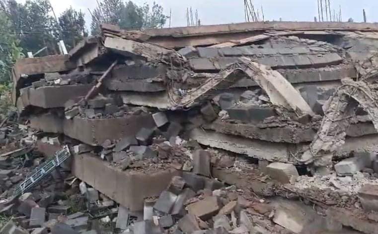 Debris of the four-storey building that collapsed in Kirinyaga Centrsal on May 1, 2024. 