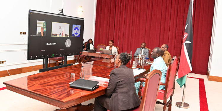 President Ruto in an Online meeting with Haiti Transitional Presidential Council, chaired by Engineer Edgard Leblanc Fils on 19th June 2024. Photo/ President Ruto (X)