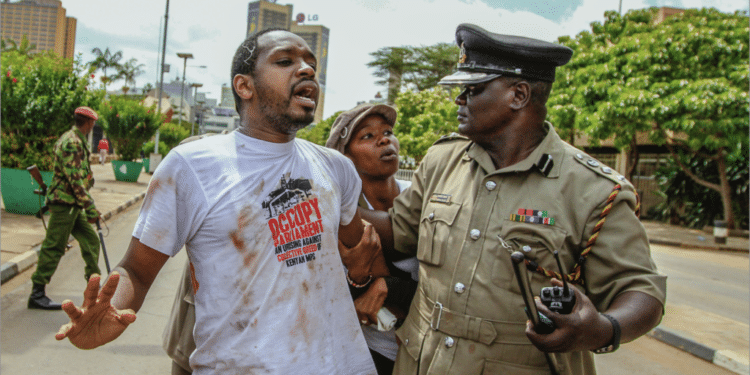 Kenyan activist Boniface Mwangi is arrested during a past protest. PHOTO/Courtesy.
