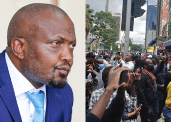 A side-to-side photo of Moses Kuria (left) and Kenyans youths protesting at the streets of Nairobi. Photo/Courtesy