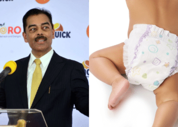 A side-to-side photo of Vimal Shah, CEO of Bidco Africa (left) and baby in diaper (right). Photo/Courtesy