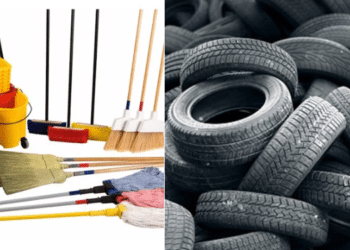 A photo of buckets, brooms and tyres on sale. PHOTO/ Courtesy