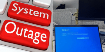 A photo collage of computers experiencing IT outage. PHOTO/Courtesy.