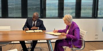 World Food Programme (WFP) Executive Director, Cindy McCain and Equity Group Managing Director and CEO, Dr. James Mwangi signing an Agreement to Enable Small Scale Farmers to Grow and Thrive. Photo/Hand out
