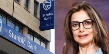 Side to side photo of Stanbic Bank Newly Appointed Non-Executive Director and Stanbic bank branch in Nairobi. Photo/Courtesy