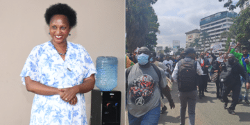 A photo collage of Registrar of Political Parties Ann Nderitu (left) and a pohoto of the Gen Z protests held in Nairobi.